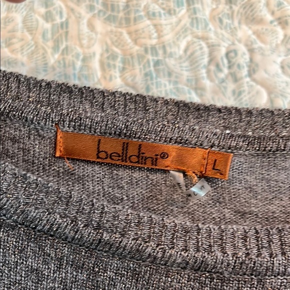 Gray and gold Long Sleeve Sweater with Side Tie - Picture 3 of 6